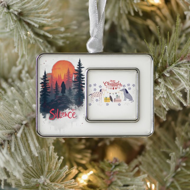 Dogs and Gifts Merry Christmas Silver Plated Framed Ornament (Tree)