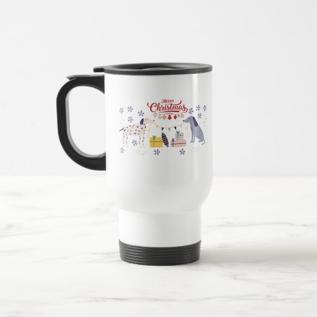 Dogs and Gifts Merry Christmas Travel Mug (Left)
