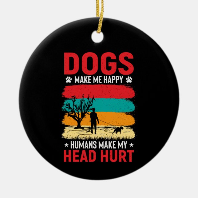 Dogs and Humans Humour Ceramic Tree Decoration (Front)