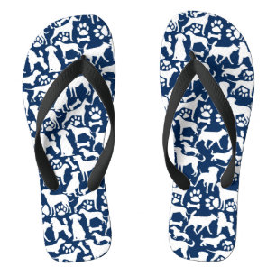 Dogs and paws pattern 02.b DBlue BG Flip Flops