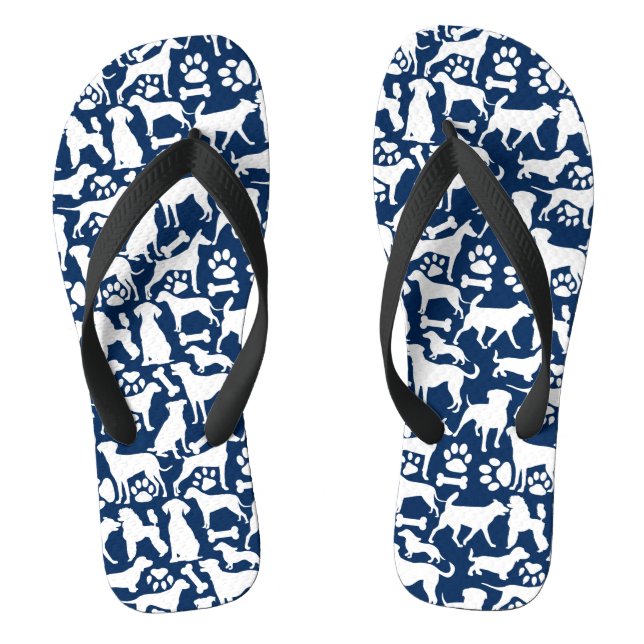 Dogs and paws pattern 02.b DBlue BG Flip Flops (Footbed)
