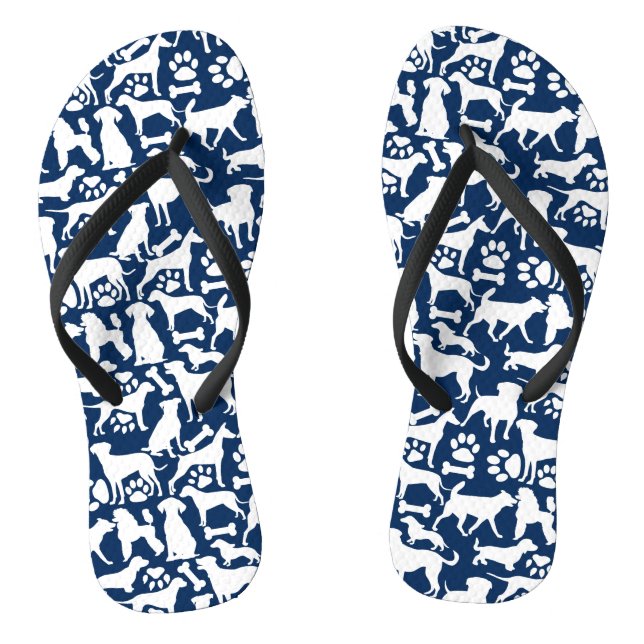 Dogs and paws pattern 02.b DBlue BG Flip Flops (Footbed)