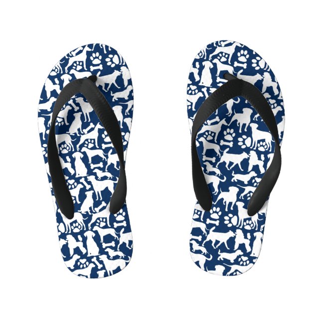 Dogs and paws pattern 02.b DBlue BG Kid's Flip Flops (Footbed)