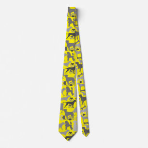 Dogs and paws pattern 03.b B Yellow BG Tie