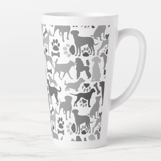 Dogs and paws pattern 03.b White BG Latte Mug (Right)