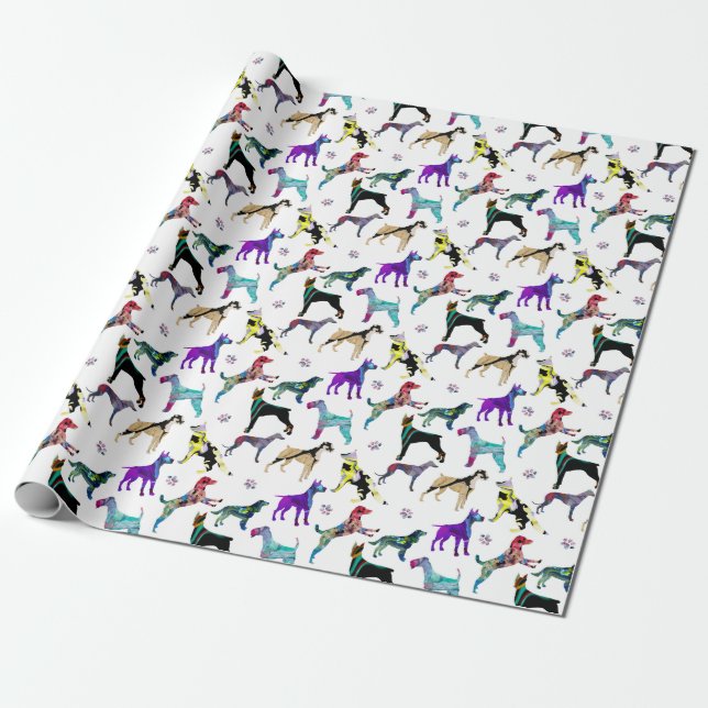 Dogs and Paws Wrapping Paper (Unrolled)