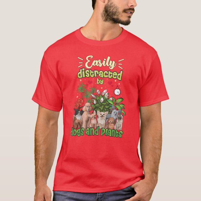 Dogs And Plants Lover Quote Cartoon retro T-Shirt (Front)