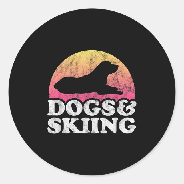 Dogs And Skiing Mens Or Womens Dog And Ski  Classic Round Sticker (Front)