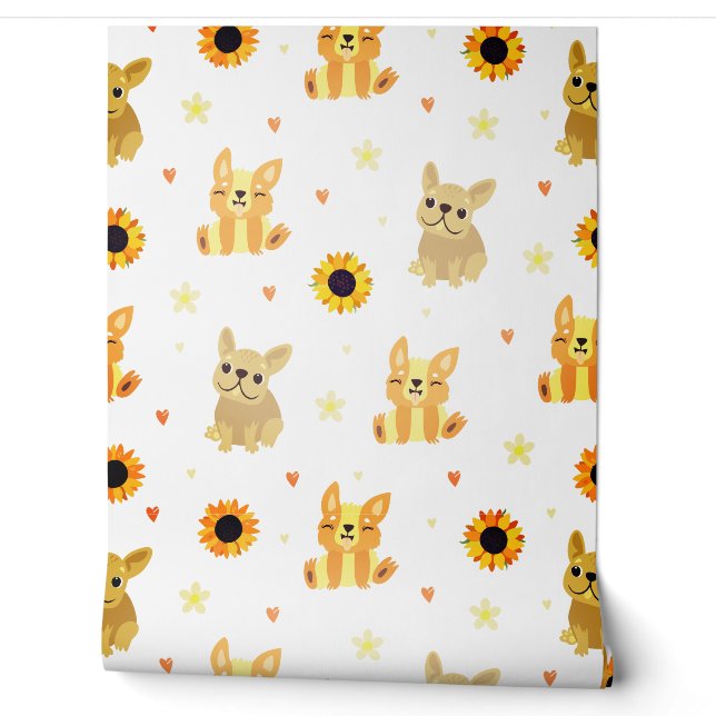 Dogs and sunflowers wallpaper (Unrolling)