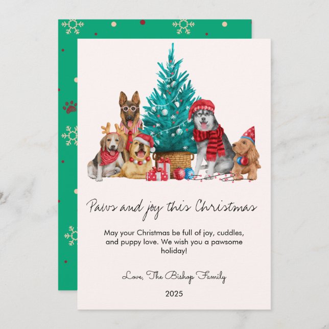 Dogs and Tree Pet Lover Christmas Flat Holiday  (Front/Back)