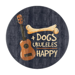 Dogs and Ukulele Makes Me Happy Novelty Cutting Board