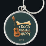 Dogs and Ukuleles Makes Me Happy Personalised Key Ring<br><div class="desc">Rock the day away in this funny Ukulele player t-shirt showing a Ukulele and dog message that says Dogs Ukuleles Happy. Would make a great gift for guitar and Ukulele players or Ukelele learners</div>