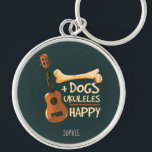 Dogs and Ukuleles Makes Me Happy Personalised Key Ring<br><div class="desc">Rock the day away in this funny Ukulele player t-shirt showing a Ukulele and dog message that says Dogs Ukuleles Happy. Would make a great gift for guitar and Ukulele players or Ukelele learners</div>