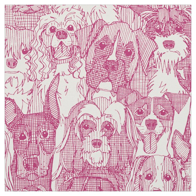 dogs aplenty cherry pearl fabric (Swatch)