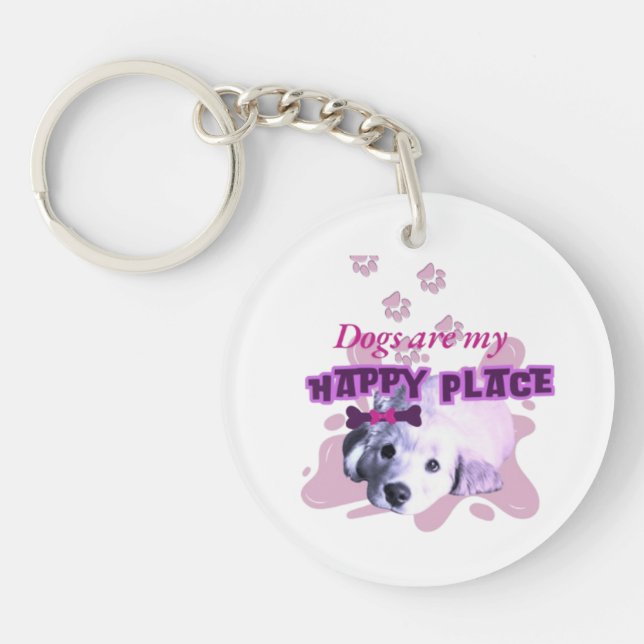 Dogs are a my happy place sticker  key ring (Front)