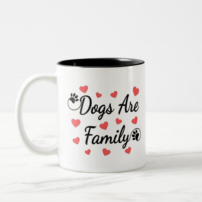 Dogs Are Family Typography For Dog Lovers Two-Tone Coffee Mug (Left)
