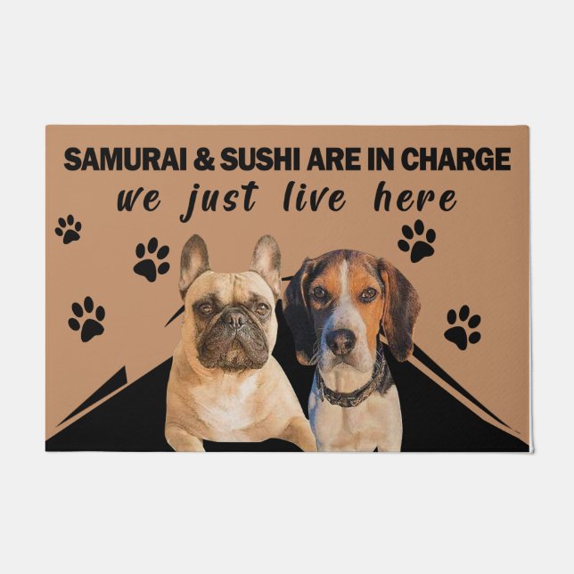 Dogs are in charge, We Just Live Here Funny Pet Doormat (Front)