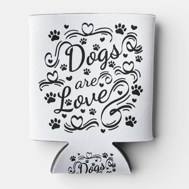 Dogs Are Love Paw And Hearts Typography Can Cooler (Front)