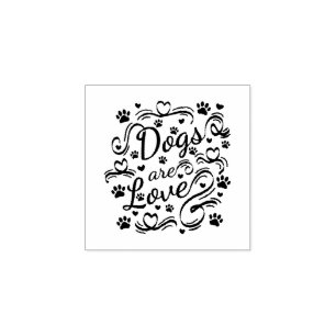 Dogs Are Love Paw And Hearts Typography Pet Rubber Stamp