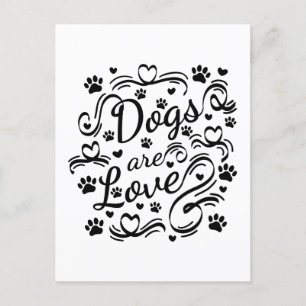 Dogs Are Love Paw And Hearts Typography Postcard