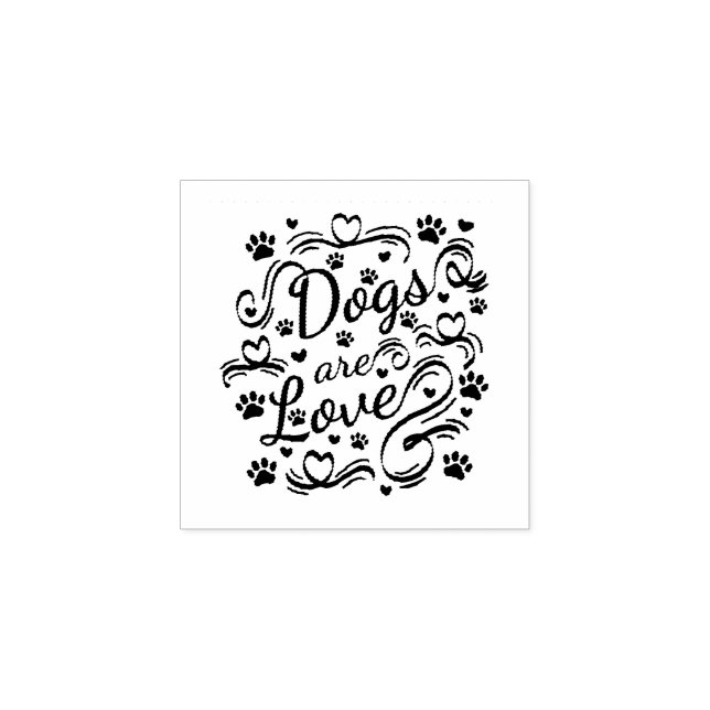 Dogs Are Love Paw And Hearts Typography Rubber Stamp (Imprint)