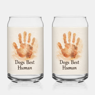 Dogs Best Human Painterly Handprint Can Glass
