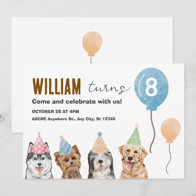 Dogs birthday party  invitation (Front/Back)