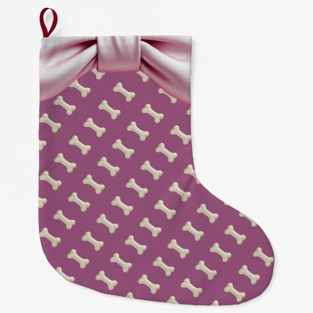 Dog's bone pink large christmas stocking (Front)