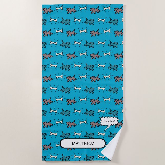 Dogs Bones Graffiti Style Name Blue Beach Towel (Front)