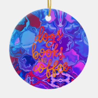 Dogs books and coffee abstract ceramic tree decoration