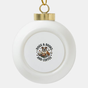 Dogs Books Coffee Bulldog Stack Cup_1 Ceramic Ball Christmas Ornament