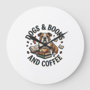 Dogs Books Coffee Bulldog Stack Cup_1 Large Clock