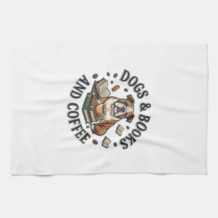 Dogs Books Coffee Bulldog Stack Cup_1 Tea Towel