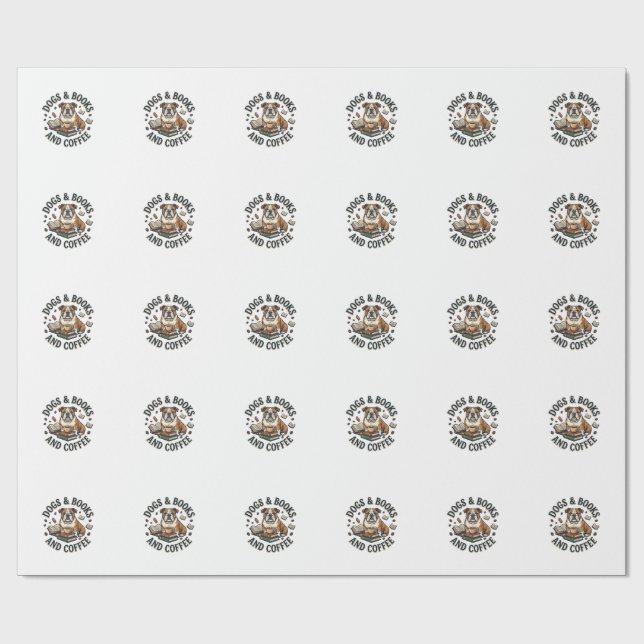Dogs Books Coffee Bulldog Stack Cup_1 Wrapping Paper (Flat)
