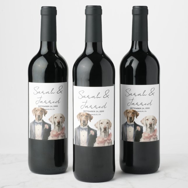 Dogs Bride & Groom Wedding Wine Label (Bottles)