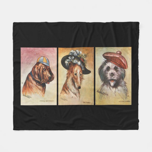 Dogs, cartoon triptych fleece blanket (Front (Horizontal))