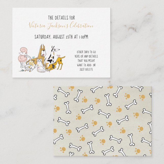 Dogs cats and birds Veterinarian School Details Enclosure Card (Front/Back)