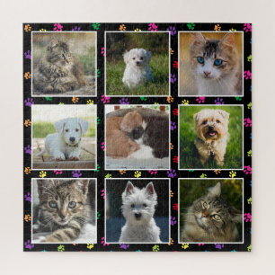 Dogs Cats Colourful Paw Prints Pet Photos Difficul Jigsaw Puzzle