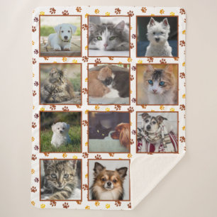 Dogs Cats Paw Prints Custom Photo Collage Sherpa Blanket