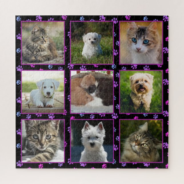 Dogs Cats Pink Purple Blue Paw Prints Pet Photos Jigsaw Puzzle (Vertical)