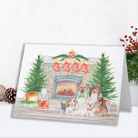 Dogs Cats Puppies Kittens Cute Christmas Fireplace Holiday Card<br><div class="desc">Send christmas greetings this holiday season with this cute dogs, cats, puppies and kittens in a watercolor design. This animal lover holiday card features dogs, cats, a fireplace scene with holiday trees, stockings and presents. Personalize with family name. This dog cat pet christmas card is perfect for veterinarians, veterinary christmas...</div>