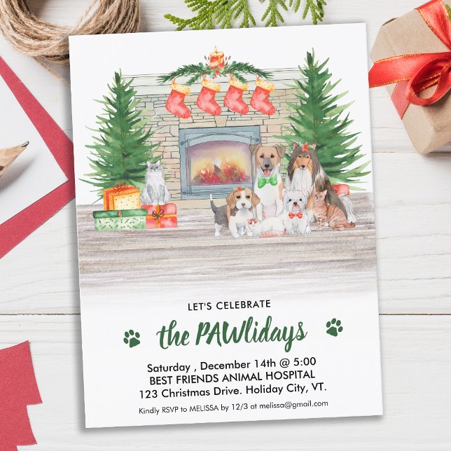 Dogs Cats Puppies Kittens Pet Business Christmas Invitation Postcard (Creator Uploaded)