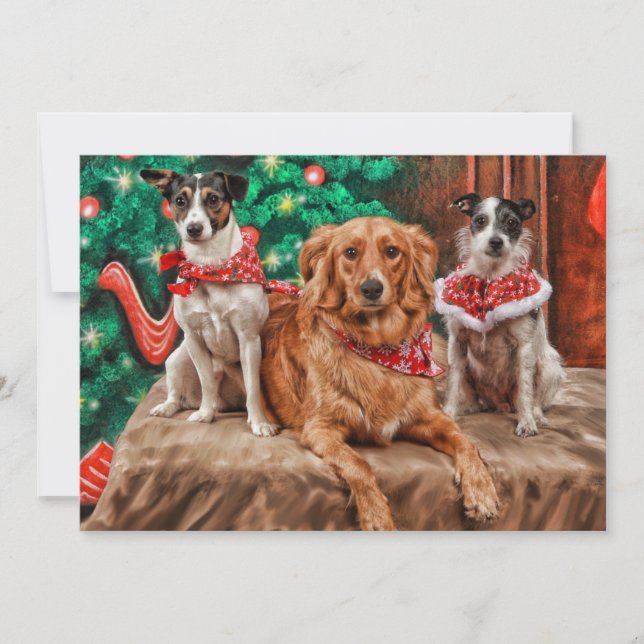 Dogs celebrating Christmas Holiday Card (Front)