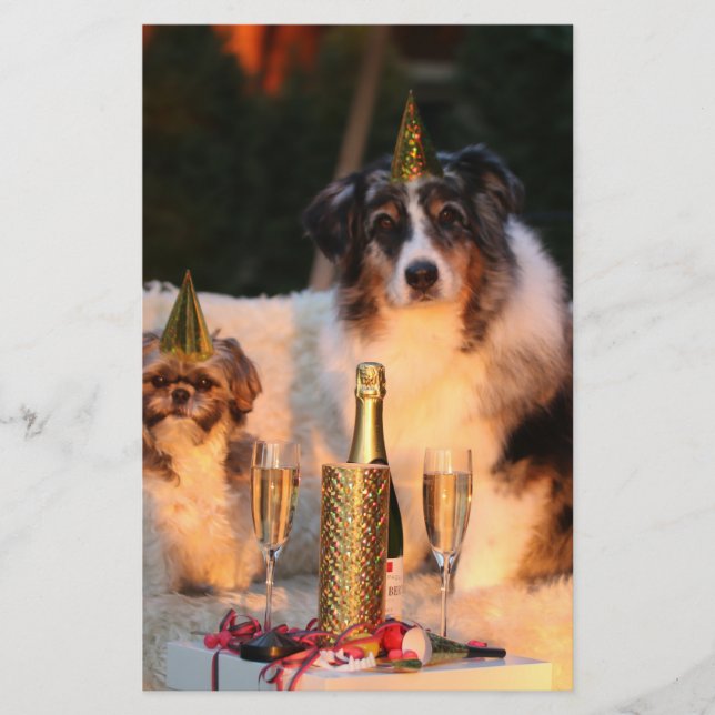 Dogs Celebrating New Year Stationery (Front)
