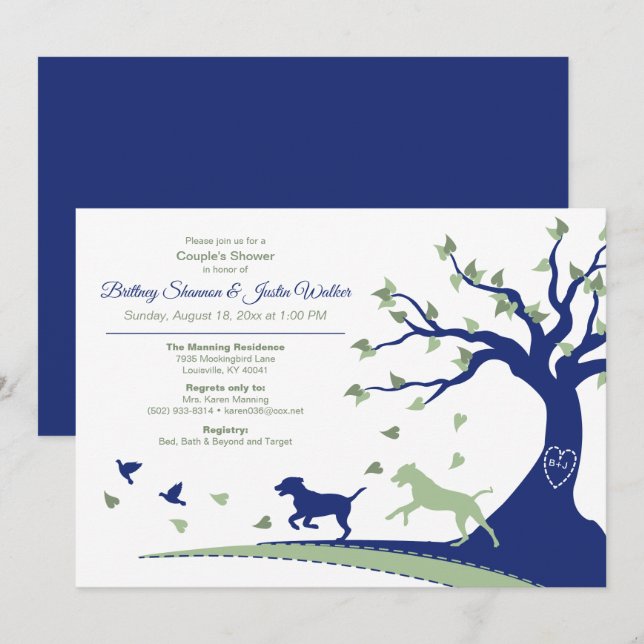 Dogs Chasing Birds Couple's Shower Invitation (Front/Back)