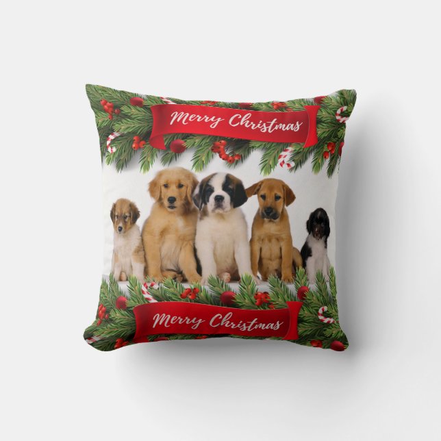 Dogs Christmas Photo Cushion (Front)