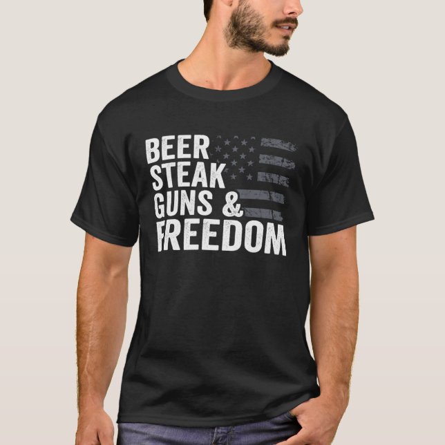 Dogs Coffee Guns & Freedom  Pro Guns USA Flag  Gun T-Shirt (Front)