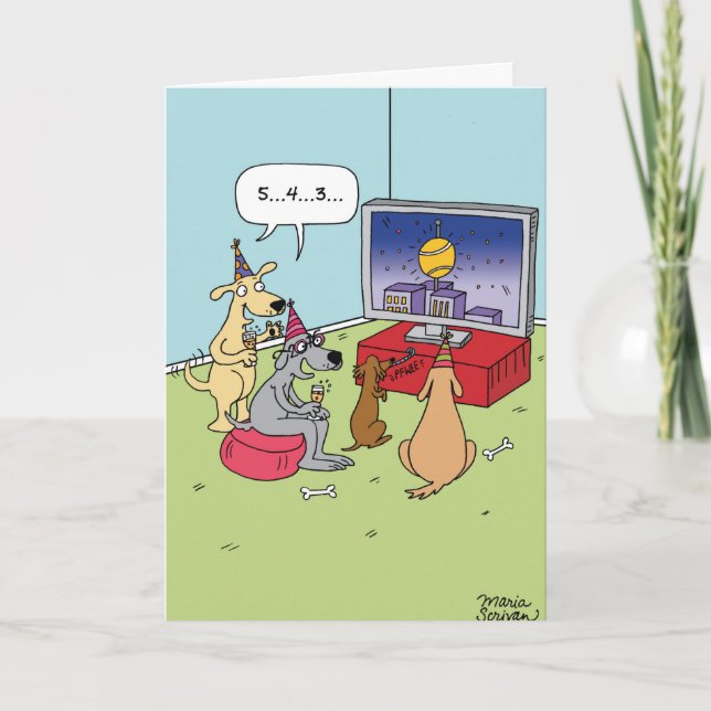 Dogs Countdown New Year Humour Greeting Card (Front)
