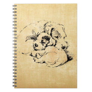 Dogs Cuddly Pets, Beige Orange Texture Look Notebook