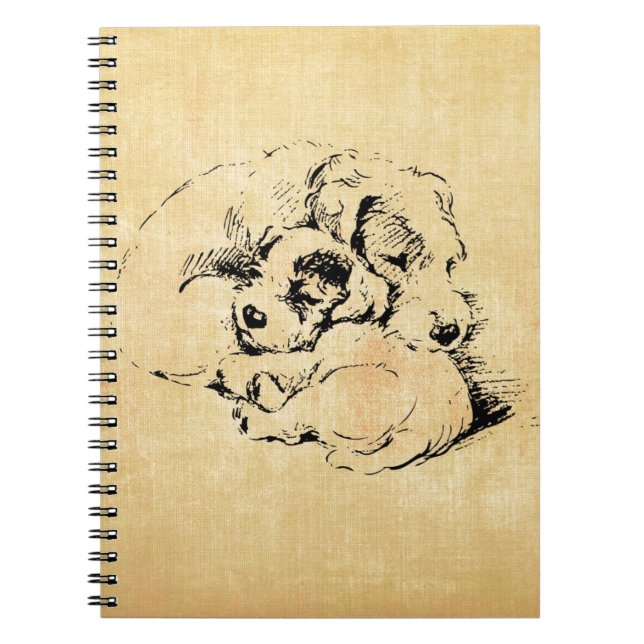 Dogs Cuddly Pets, Beige Orange Texture Look Notebook (Front)
